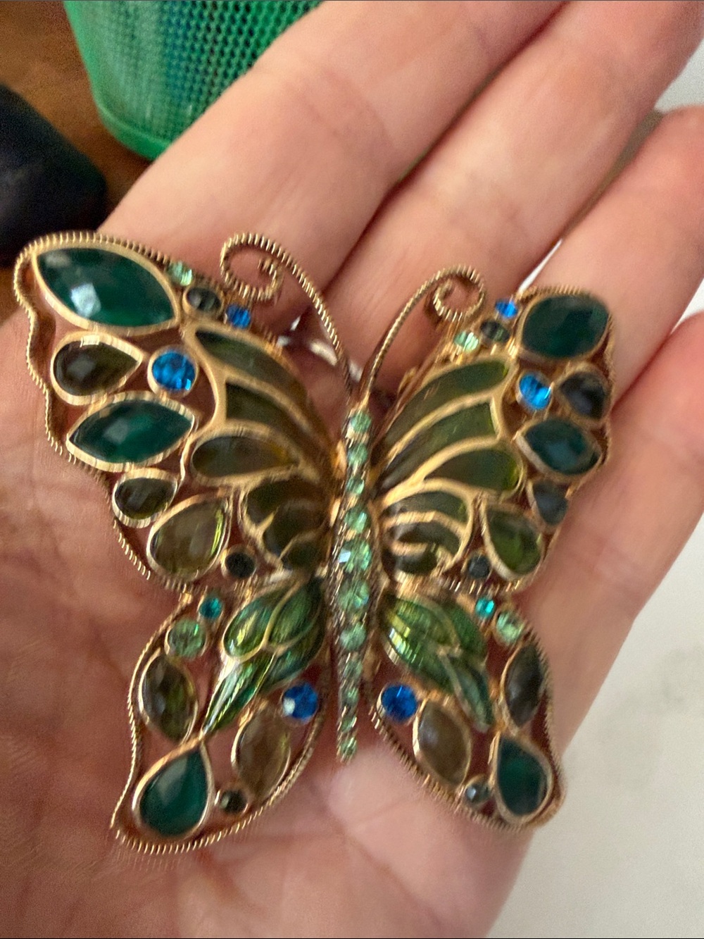 Green Crystal Butterfly Brooch hair barrett  - Women Jewelry